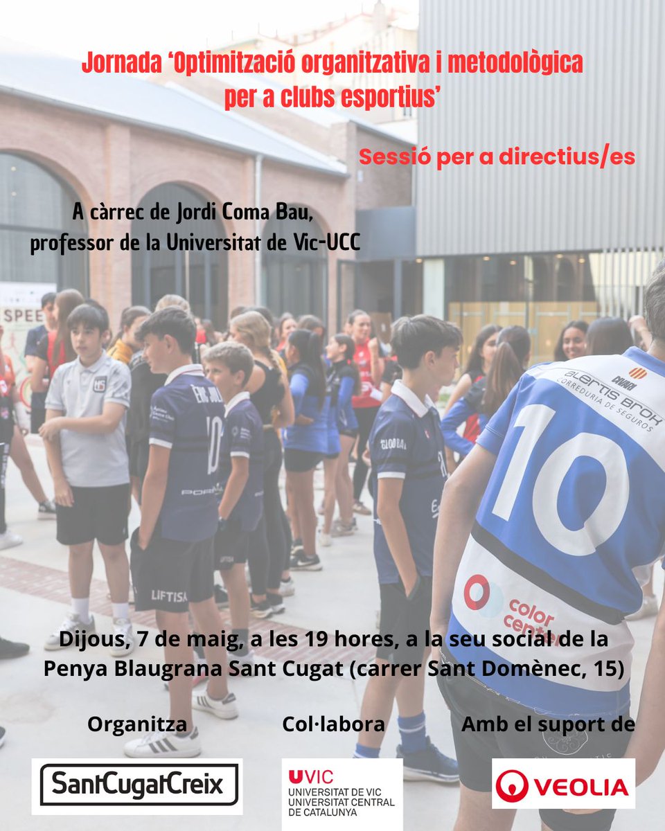 SantCugatCreix's tweet photo. 🗣️ Jornada formativa 'Optimització organitzativa i metodològica per a clubs esportius', per a directius/es!

👉 Organitza: SantCugatCreix.

❗️Inscripcions, gratuïtes!

🔗 https://t.co/grxZQHzVV9 .

#SantCugat @jacquiver @UFECcat @ipe_ufec @gerardesteva @unioesportscat @llfeliu https://t.co/fYy85pqdNu