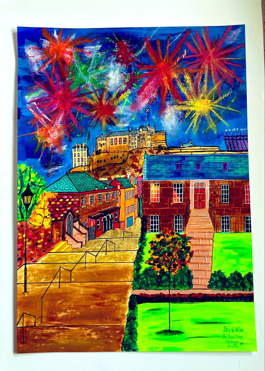 InkyplotsArt's tweet image. ‘Strip the Willow’.
The Vennel Steps, Edinburgh.
Mixed Media (gold leaf, Sennelier pastels, acrylics &amp;amp; inks).
Unframed.
50x70cm on Fabriano paper.
£1,300 incl DHL courier door to door in the UK &amp;amp; Ireland. Avail shipping 🌎wide.
Capturing the joy of the city.
#festival #scotland