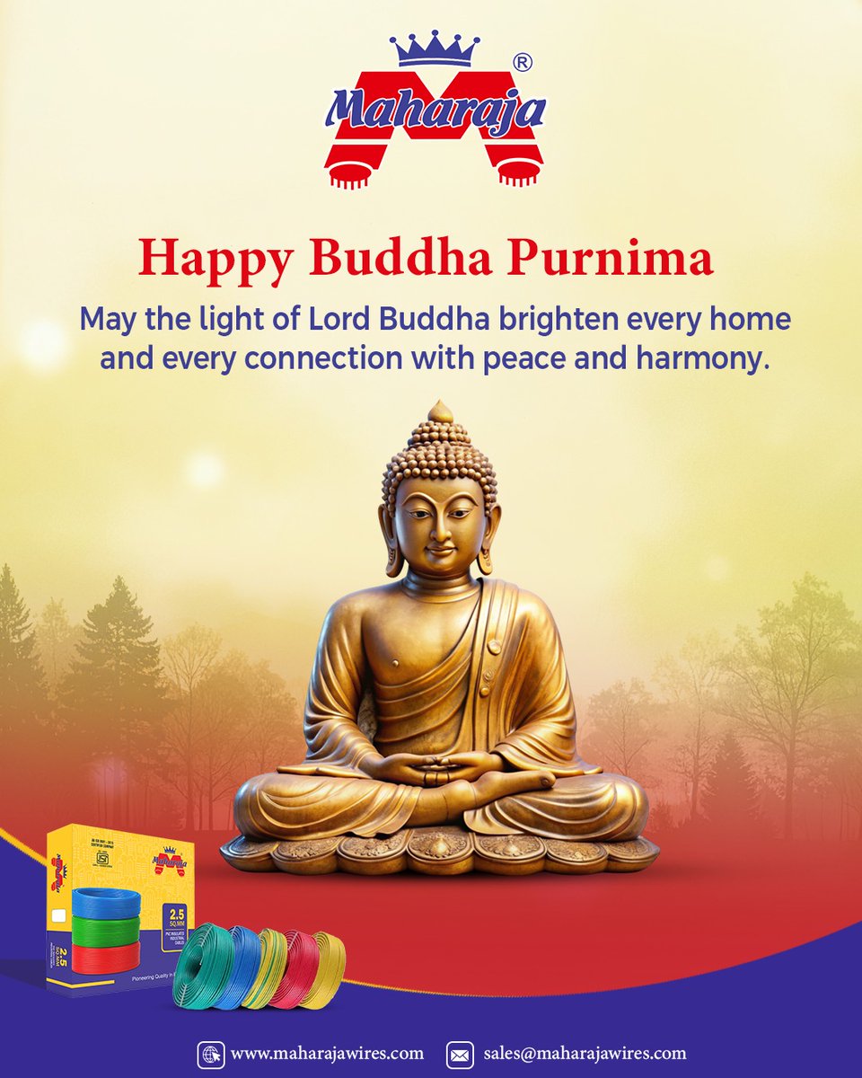 MaharajaWires's tweet image. On this Buddha Purnima, may your life be connected with peace, positivity, and harmony. ⚡ Wishing you a bright and blessed day. Maharaja Wires.

#BuddhaPurnima #PositiveEnergy #PeacefulLife #FestiveWishes #MaharajaWires