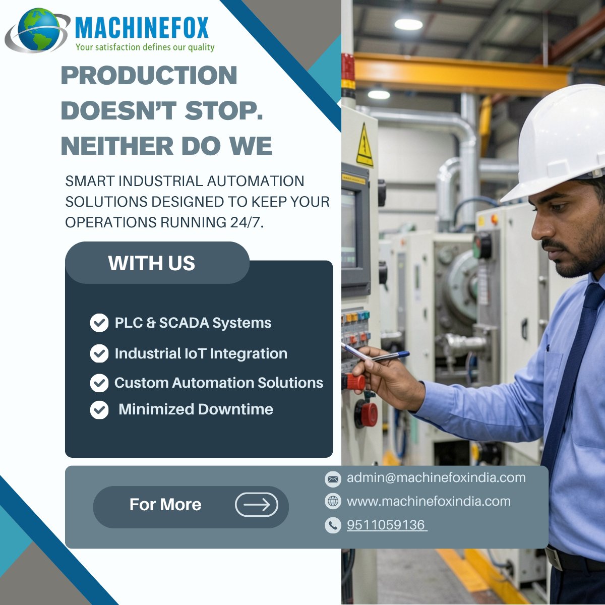Machinefoxindia's tweet image. Downtime costs money. Smart automation saves it. 
Machinefoxindia delivers PLC, SCADA &amp;amp; IIoT solutions for efficient, reliable production. Upgrade to smarter systems and boost performance.
Let machines work smarter—grow faster.
#machinefoxindia #industrialautomation #PLC #SCADA