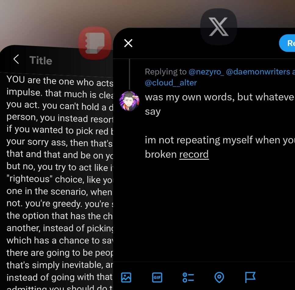 Fxrestar's tweet photo. @nezyro_ @daemonwriters @cloud__alter was my own words, but whatever you say

im not repeating myself when youre a broken record

do better before being so insufferable https://t.co/gbbo2FbVqM