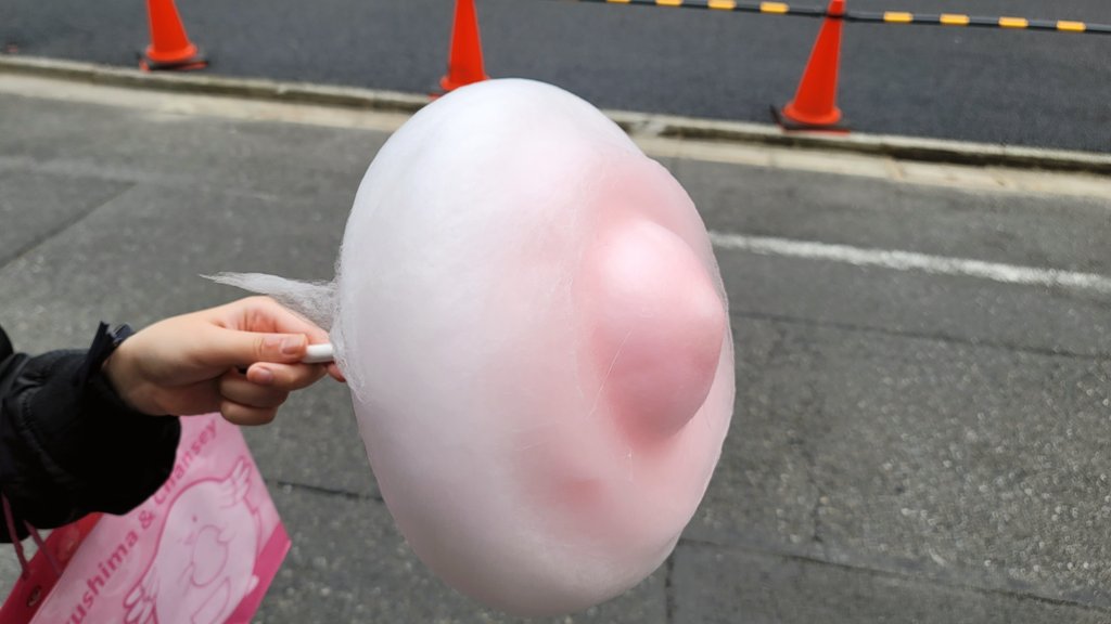 妻が購入した綿飴が、独特な形と色味をしていた