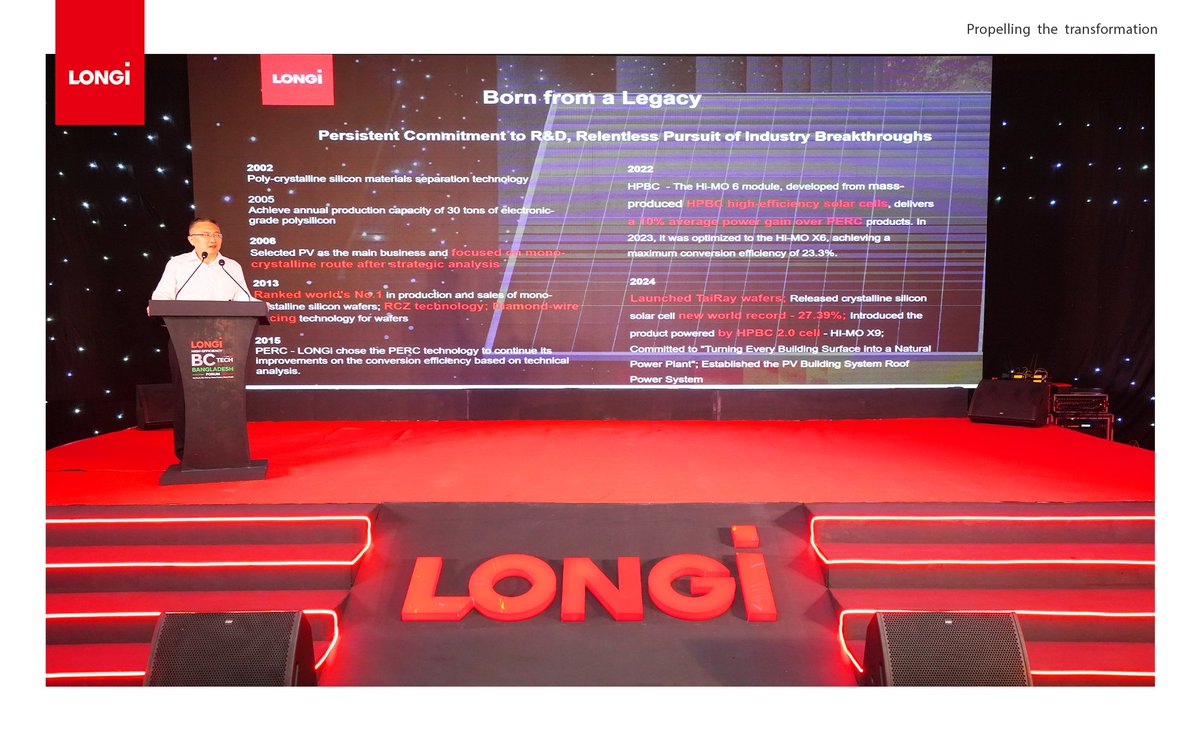 longi_solar's tweet image. At LONGi’s Customer Exchange Conference in Dhaka 🇧🇩

Partners and industry leaders explored how solar + storage can deliver more stable power, lower energy costs, and reliable performance in Bangladesh’s real-world conditions.

#LONGi #SolarEnergy #Bangladesh #CleanEnergy