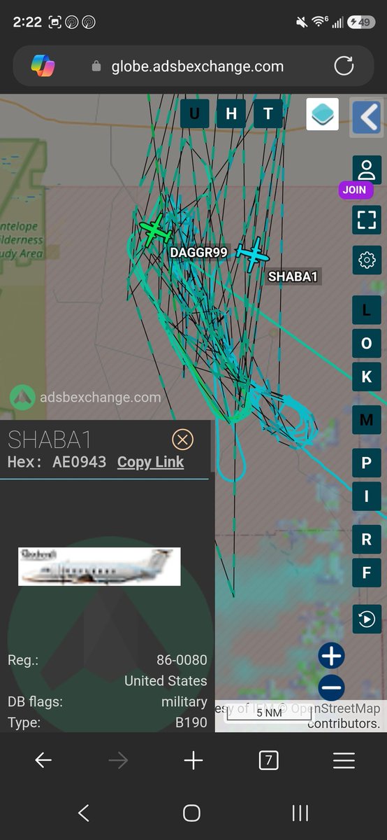 norb420's tweet photo. 9) #AE6E80 as #DAGGR99
#AE0943 as #SHABA1
DAGGR99 entered WSMR first and set up a racetrack pattern at 16,000 feet. SHABA1 came and set up a bowtie pattern at 19,000 feet about an hour and a half after 99 had been up. 99 dropped to 11,500 feet about 2/3rd of the way through the flight. The last hour or so SHABA1 to 13,500 feet and did it's flower pattern. Unsure of any other players, N27DQ could have been in the mix too. AE5C93/SPOKY49 returned to Hurlbert Field today and N208BX start making it's way back to Boeing Field. Have to see if tonight was the last night or if we get one more. Until then, see yaπ!