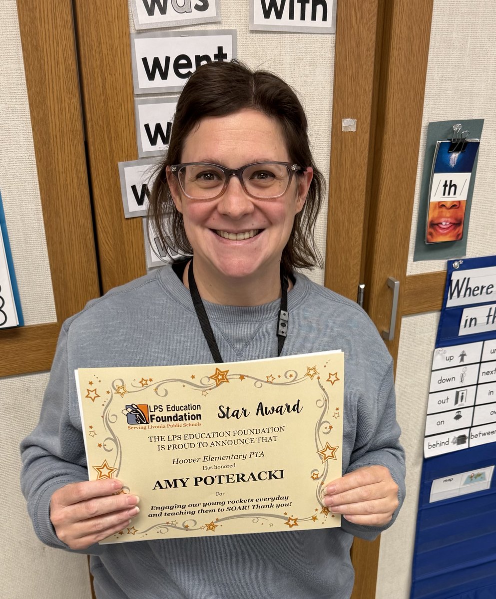 LPS_Foundation's tweet image. The LPS Education Foundation is proud to announce that Amy Poteracki from Hoover Elementary School has been honored with a Star Award!
For information on Star Awards, please visit: lpsfoundation.org
#LivoniaPride @LivoniaDistrict