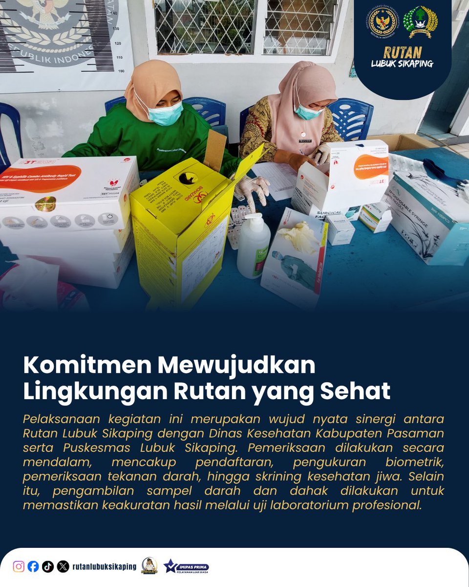 rutanlusika's tweet image. Prioritas Kesehatan: Rutan Kelas IIB Lubuk Sikaping Laksanakan Skrining Masif HIV, Sifilis, dan TBC

#imipasprima #kemenimipas #guardandguide #infoimipas #pemasyarakatan