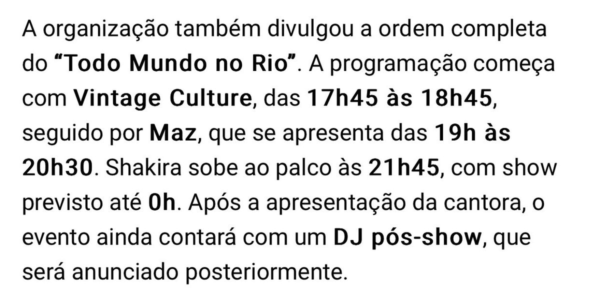 jefflibluc's tweet photo. CRONOGRAMA DO SHOW DA SHAKIRA 

O DJ do pós-show será o Papatinho https://t.co/0JllAX7bdv
