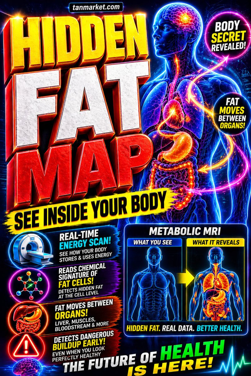 Exorainfo's tweet image. The hidden energy map #tech #science #health 
The Fat Map Machine
The Scanner That Reveals Hidden Fat Inside Your Body
What if you could see the fat your body hides… before it shows up?
Scientists have developed metabolic MRI, a powerful imaging tool that maps fat..