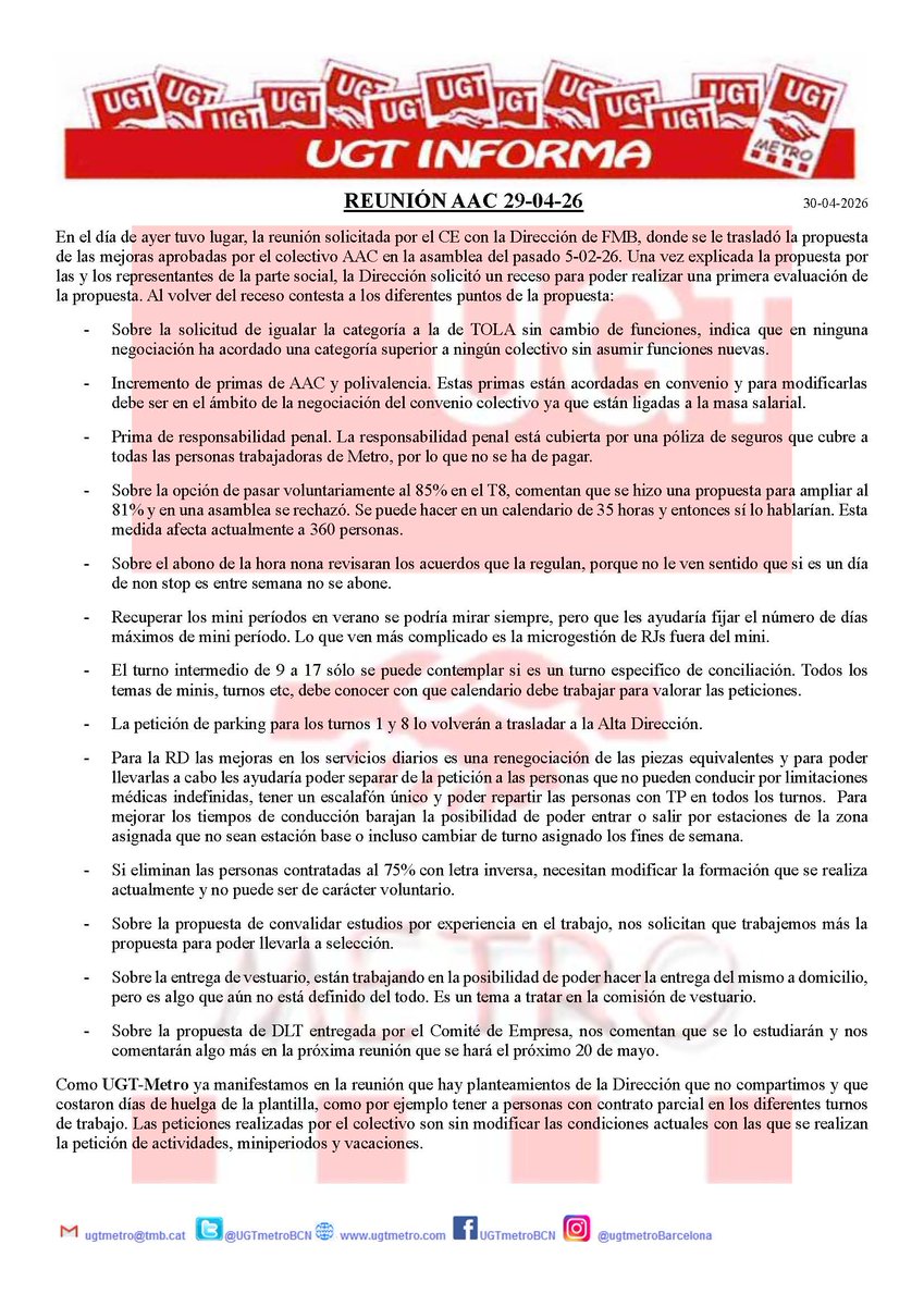 UGT Metro Barcelona tweet media