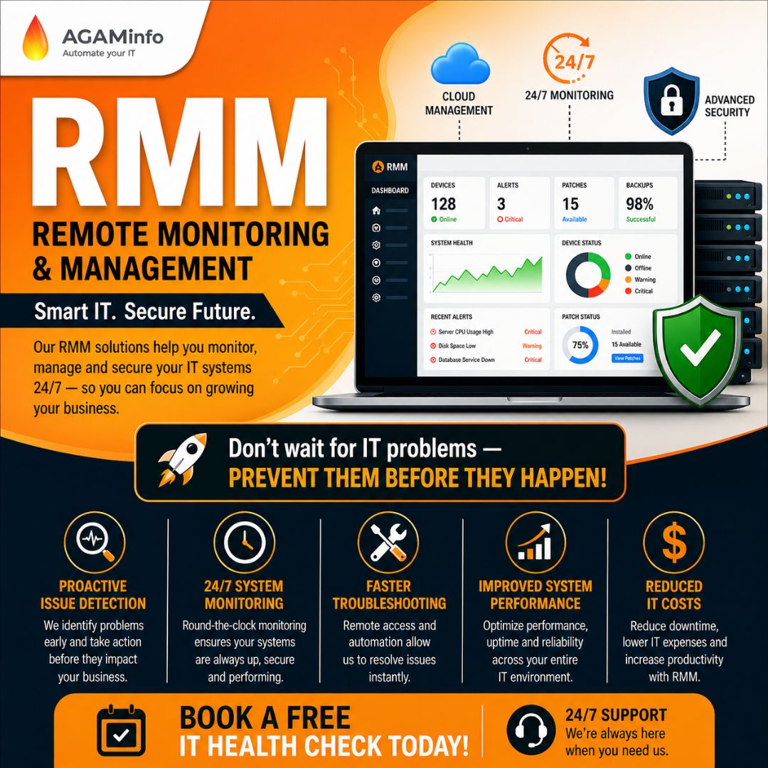 AgamInfo59284's tweet image. Downtime is expensive.
RMM keeps your business running. 🚀

#RMM #ITSupport #Automation #ManagedServices #AgamInfo