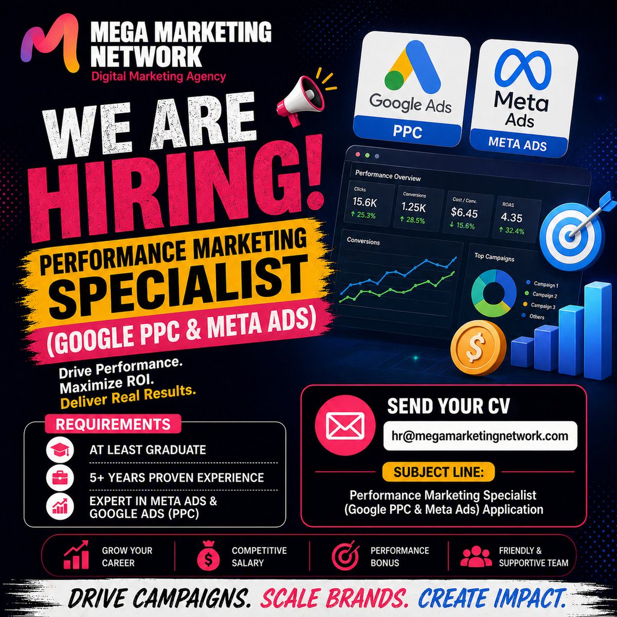 MegaMarketingPK's tweet photo. Hiring Performance Marketing Specialist (Google PPC &amp; Meta Ads)

Location: Office-based, Gulshan-e-Iqbal, Karachi

Send Your CV: hr@megamarketingnetwork.com
WhatsApp: +92 332 3050498
Career: https://t.co/GblWeP20uM

#GooglePPC #googleppcjobs #metaadsjobs #ppcjobs #karachijob https://t.co/3ICuEkMSeF