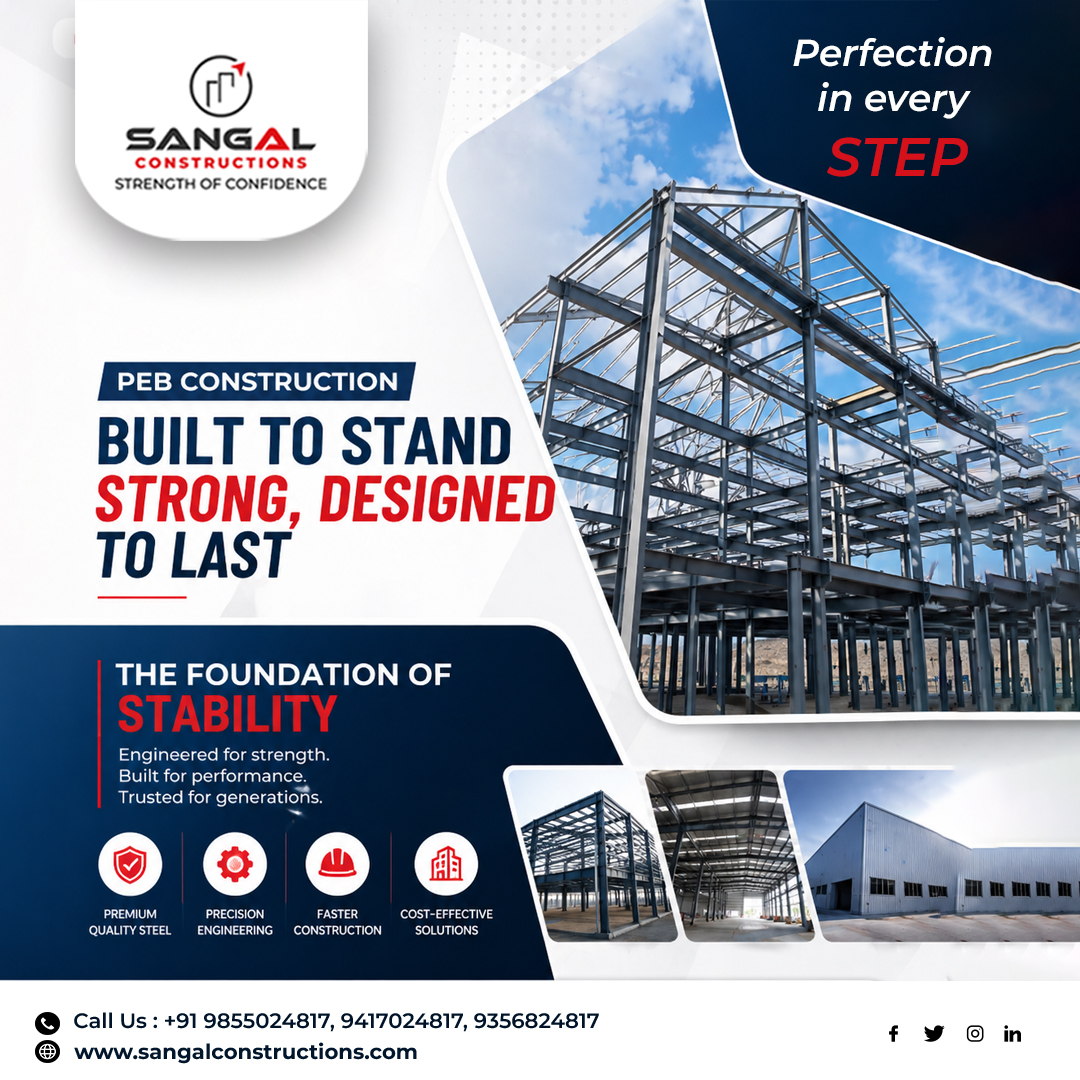sangalconst's tweet image. Strong, durable PEB steel buildings by Sangal Constructions. Precision engineering, fast delivery, and cost-effective solutions for industrial sheds and modern structures. Build smarter with trusted experts. 

#PEB #SteelStructures #ConstructionIndia #IndustrialSheds