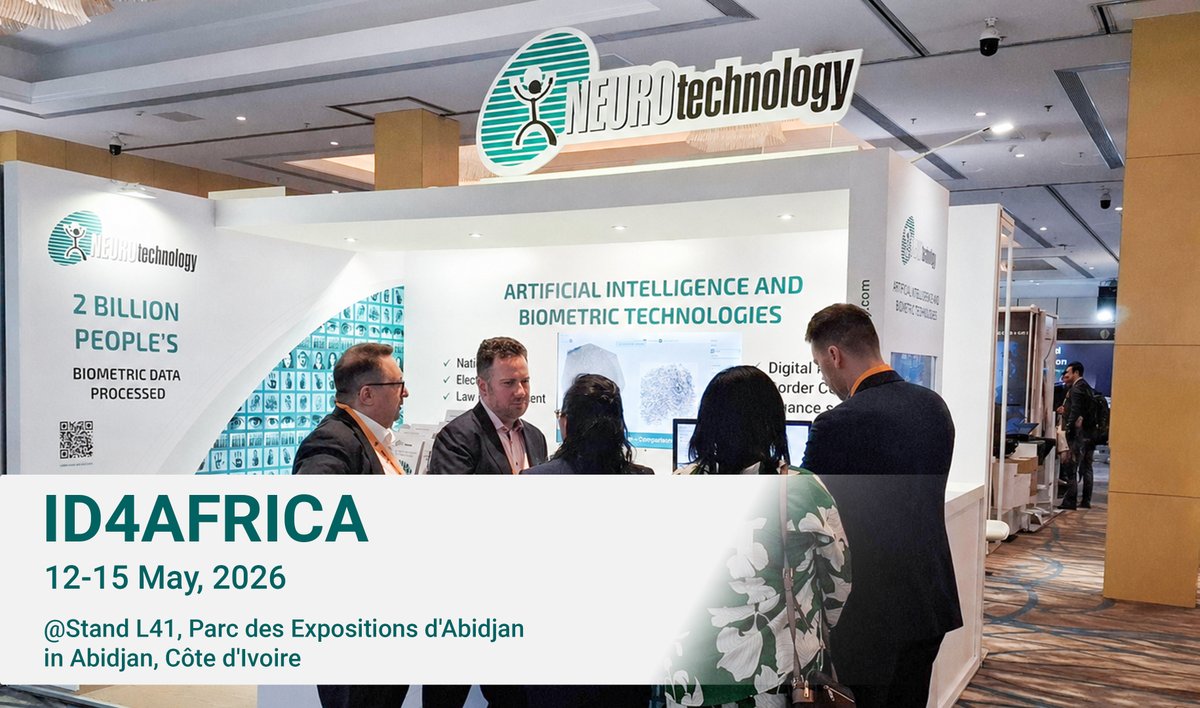 Neurotec's tweet photo. Neurotechnology will be participating in ID4Africa 2026. Contact our Director, Irmantas Naujikas, or Business Development Director Antonello Mincone to schedule a meeting at the event. More information: https://t.co/MRdroxm3gg

#ID4Africa #Biometrics #DigitalIdentity https://t.co/oHiyWLzNCC