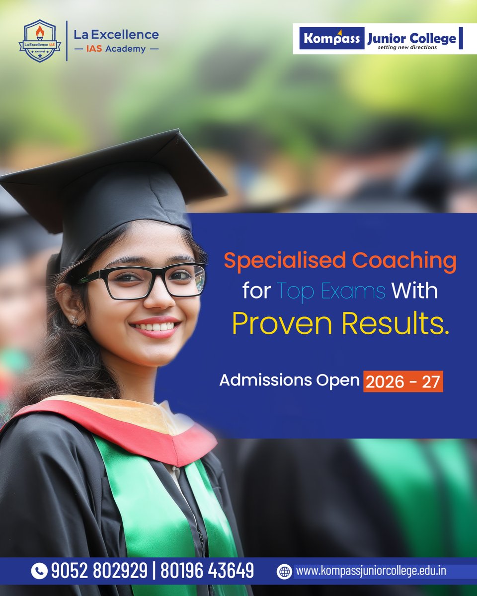 Kompasscollege's tweet image. Achieve excellence in top exams with specialized coaching from Kompass Junior College and La Excellence IAS Academy. Admissions are officially open for the 2026-27 academic session!
Join a legacy of proven results and expert guidance.
#IASCoaching #UPSCPreparation #AdmissionsOpen