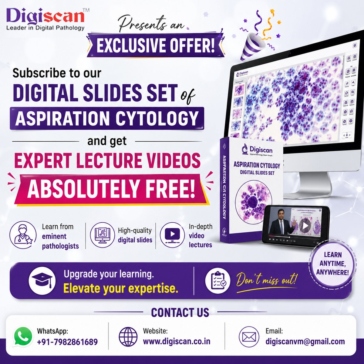 digiscanvm's tweet photo. 🎉 Exclusive Offer from Digiscan! 🎉

Take your diagnostic skills to the next level with our Digital Slides Set of Aspiration Cytology—and enjoy expert lecture videos बिल्कुल FREE! https://t.co/3ey4bRUbCe