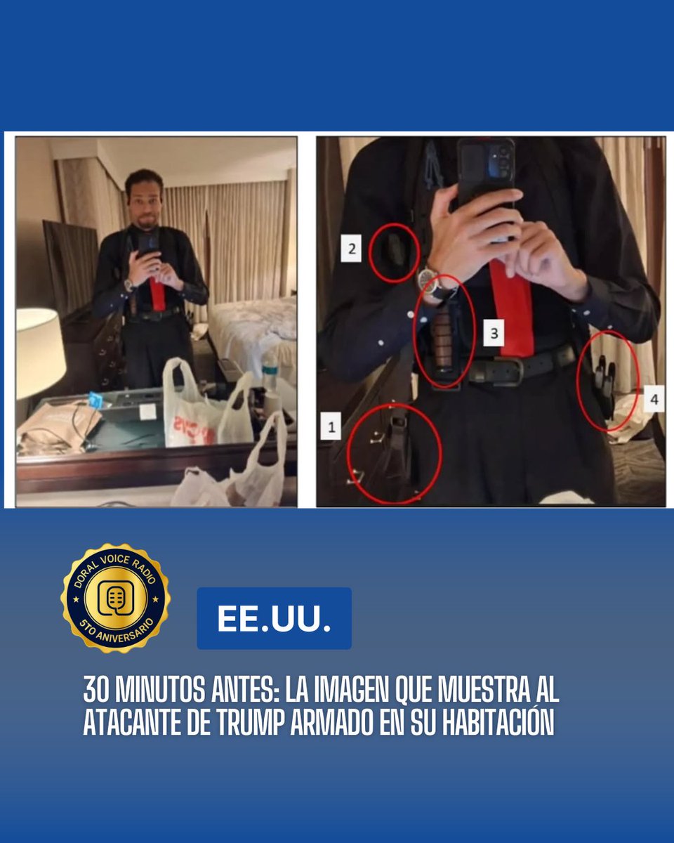 DoralVoice's tweet image. #DoralVoice ​📸 La selfi que estremece: Cole Allen, 30 min antes del atentado a Trump. Vestido de negro, corbata roja y armado. Patricia Janiot resalta esta prueba de la fiscalía que evidencia la premeditación y fallos de seguridad. #Trump #Noticias