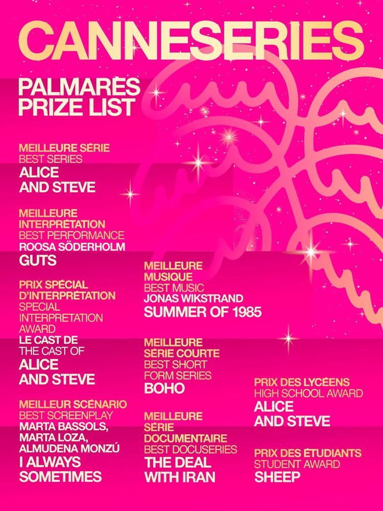 DesdeSofa's tweet image. 🏆 Palmarés completo del 9º @CANNESERIES - Festival International des Séries de #Cannes 📺🌴🇫🇷 en el que se encuentra la 🇪🇸 'Yo siempre a veces' escribiendocine.com/noticias/2026/… vía @escribiendocine 

#festival #series #cannes #canneseries2026 #premios #palmarés