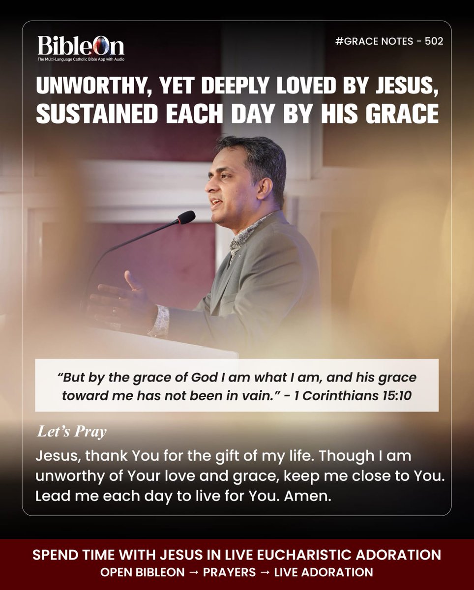 bibleon_app's tweet image. Unworthy, yet deeply loved by Jesus; sustained each day by His grace. 1 Corinthians 15:10

#GraceNotes #CatholicFaith #JesusChrist #Jesus #Catholiclife #CatholicMotivation #BibleOn