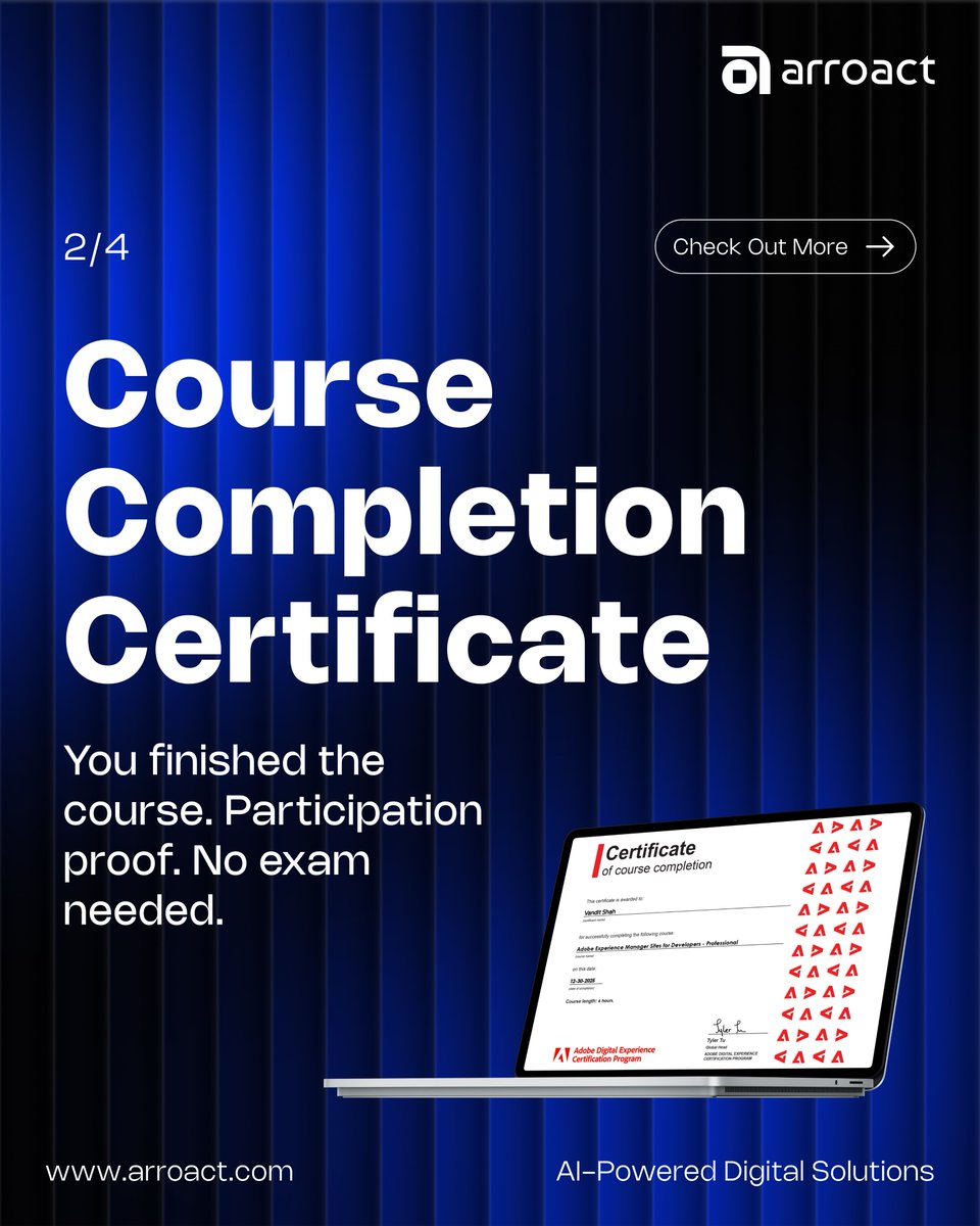 Arroact_Tech's tweet image. Professional credibility in the Adobe ecosystem is built on demonstrated, verifiable expertise not participation alone.

#Adobe #AdobeCertification #DigitalSkills #CareerGrowth #Arroact