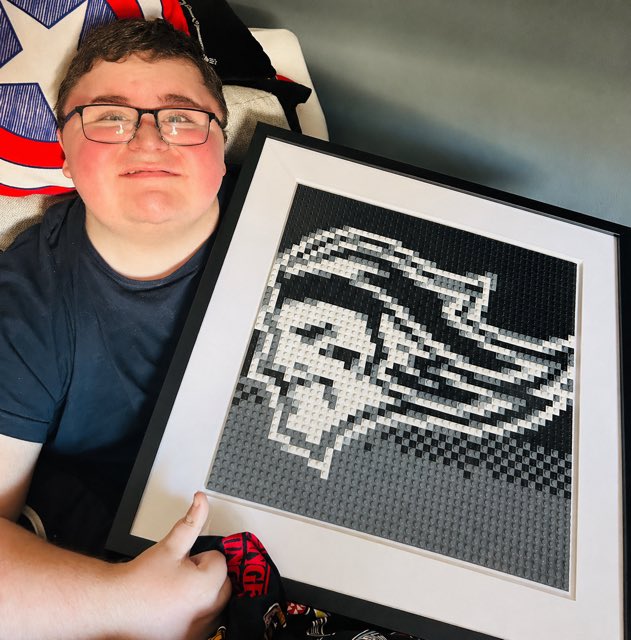 team_mcclean's tweet photo. Finally framed and finished (took a while) and all ready to go to a new home, and just in time to celebrate both his upcoming 10th season and his 18th birthday.

Every piece of Lego he builds has not only love poured into it but muscle power and strength he will never get back 🥹

#lego #duchennewarrior