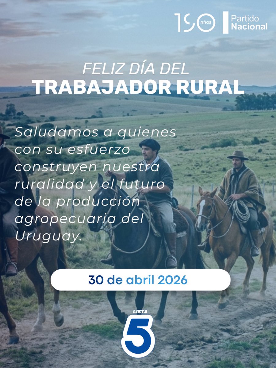 En este Día del Trabajador Rural, saludamos a quienes con su esfuerzo construyen nuestra ruralidad y el futuro de nuestro Uruguay.