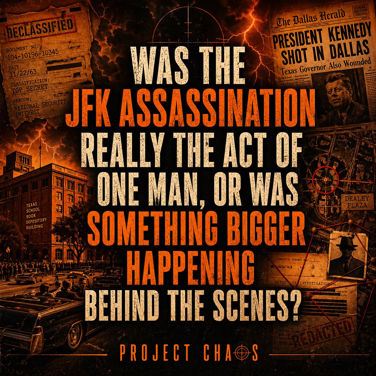 Project_Chaos71's tweet image. WAS THE JFK ASSASSINATION REALLY THE ACT OF ONE MAN, OR WAS SOMETHING BIGGER HAPPENING BEHIND THE SCENES?  

#PROJECTCHAOS #JFK #QUESTIONEVERYTHING #CONSPIRACYTHEORY