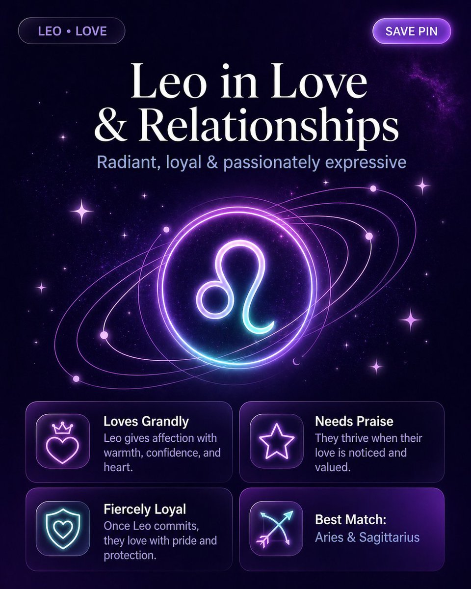ReveliaApp's tweet image. Leo in love is bold, loyal, and impossible to ignore.❤️‍🔥
When Leo loves, they do it with warmth, pride, passion, and a heart that wants to make love feel unforgettable.

If you’re a Leo, does this sound like you? ♌✨

#Revelia #Leo #ZodiacSigns #Astrology #RelationshipAstrology