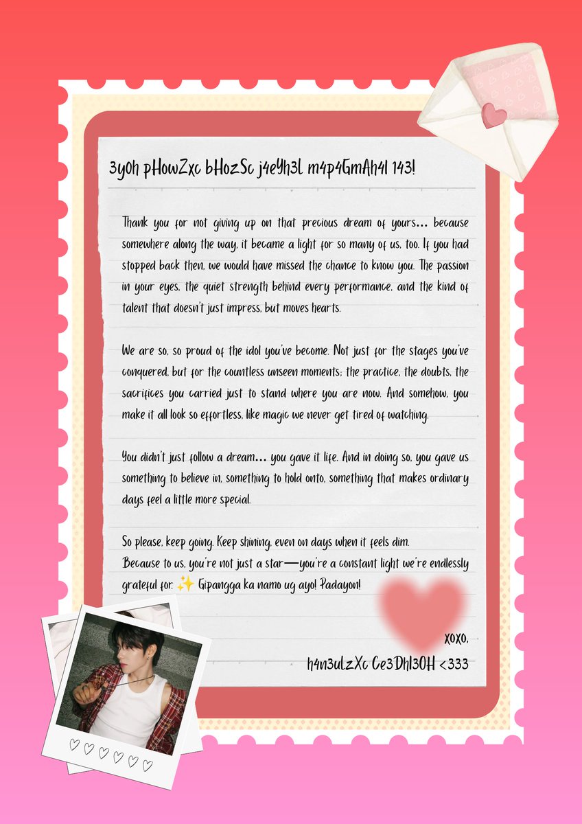 HaneulzCDO's tweet photo. Pssst… 👀 someone left a note on our café table.

Should we read it… or mind our business? (Too late, chismosa kami 🤭)

Oh, wait a minute… it’s a full-on appreciation letter for our shining star, JL ✨

Let's all read the note because of course may lahi tayong pagka chismosa ☺️🫶🏼

WHISPERS FOR THE STAR
#JL #제이엘
#HANEULZ #하늘즈
#AHOF #아홉