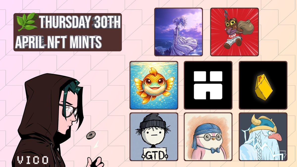 Mints - Thursday, 30th April

⤷ <a href="/FishlandsP2E/">FISHLANDS — Fish, Stake & Earn 🎣</a> ~ 333 Supply
• Early Fishers: 10am | Whitelisted Fishers: 11am (UTC)
• All: FREE (RON)
• Mint Page: marketplace.roninchain.com/launchpads/min…

⤷ <a href="/harbr_xyz/">Harbor</a> ~ 2,222 Supply
• GTD: 10am | FCFS: 3pm (UTC)
• GTD/FCFS: FREE (ETH on BASE)
• Mint Page: