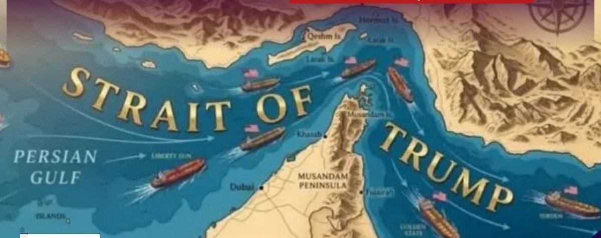 DrMalko's tweet image. 🚨 VIRAL: 🇺🇸 Donald Trump shares an edited image renaming the Strait of Hormuz as “Trump Strait,” drawing widespread reactions online.

#USA #Hormuz #Viral #BreakingNew