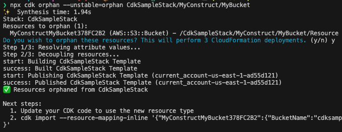 CDK CLI v2.1120.0で、`cdk orphan`コマンドが追加されました