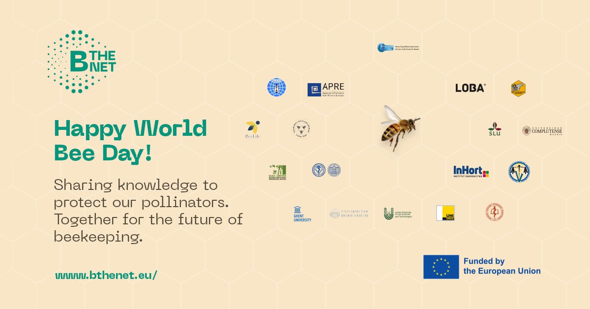 BTHENETProject's tweet photo. Happy World Bee Day! 🐝✨

Today we celebrate the bees and the community protecting them. B-THENET connects beekeepers &amp; experts across Europe to share best practices for a sustainable future. https://t.co/4OPRHqlbg4