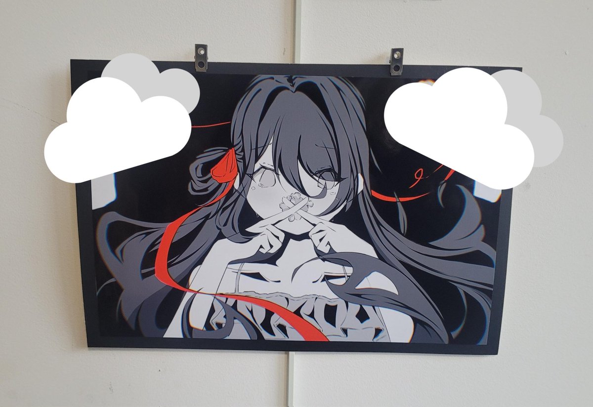 Seika_Artz's tweet photo. ʚ₍ᐢ. .ᐢ₎ɞ　　 
Was featured in an art exhibition recently^^
.
- Highlighted my pieces in blue ♡
- Silhouettes of pews are in the b/w one so they're being covered my clouds ☁️✨️ https://t.co/NOcdk2as0F