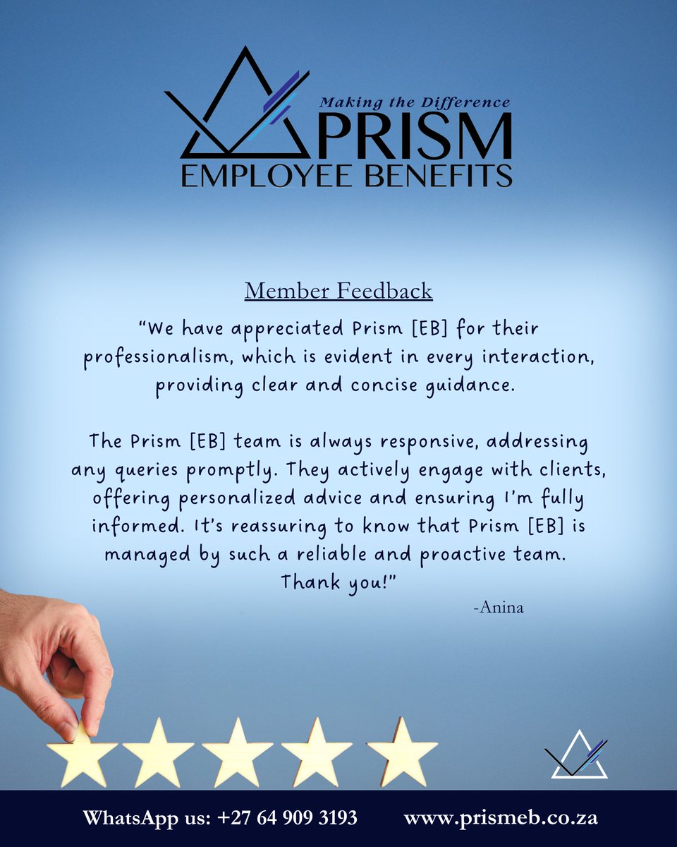 Prism_EB's tweet image. Thank you Anina! 

prismeb.co.za

#prismeb #memberfeedback #employeebenefits