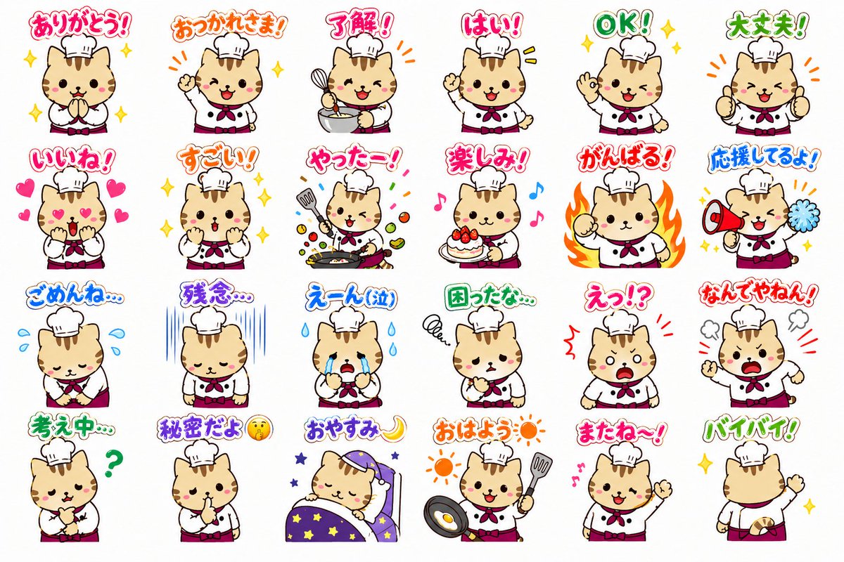 Chef Cat LINE Sticker Sheet