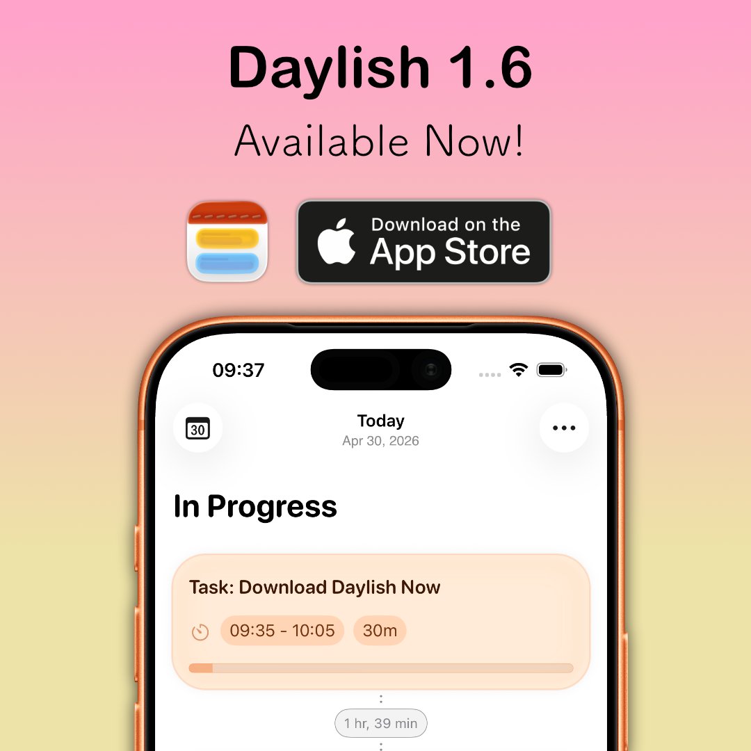 DaylishApp's tweet image. Big widget update for Daylish just shipped 🚀 New features, fixes, and design polish, so you can see your day at a glance on your Home or Lock Screen. Thanks for the feedback that shaped this one 🙏 

Please LMK what you think 🤓

#iOS #homescreen #widgets