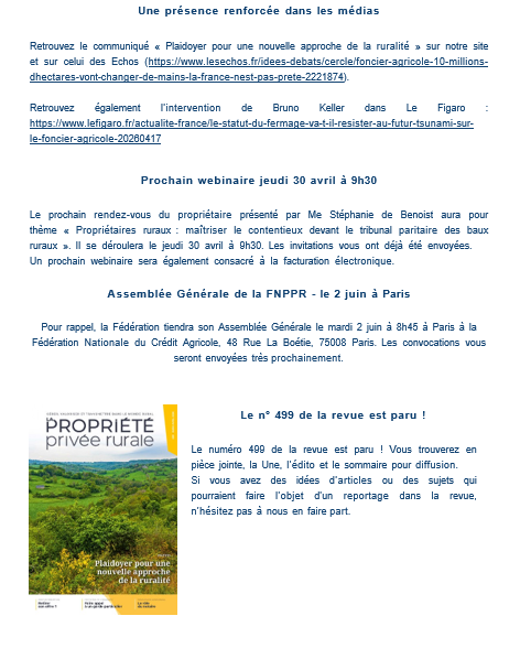 proprieterurale's tweet photo. Bonjour,
Je vous envoie les dernières actualités à travers le dernier PPR Info. https://t.co/umgQJrRInZ