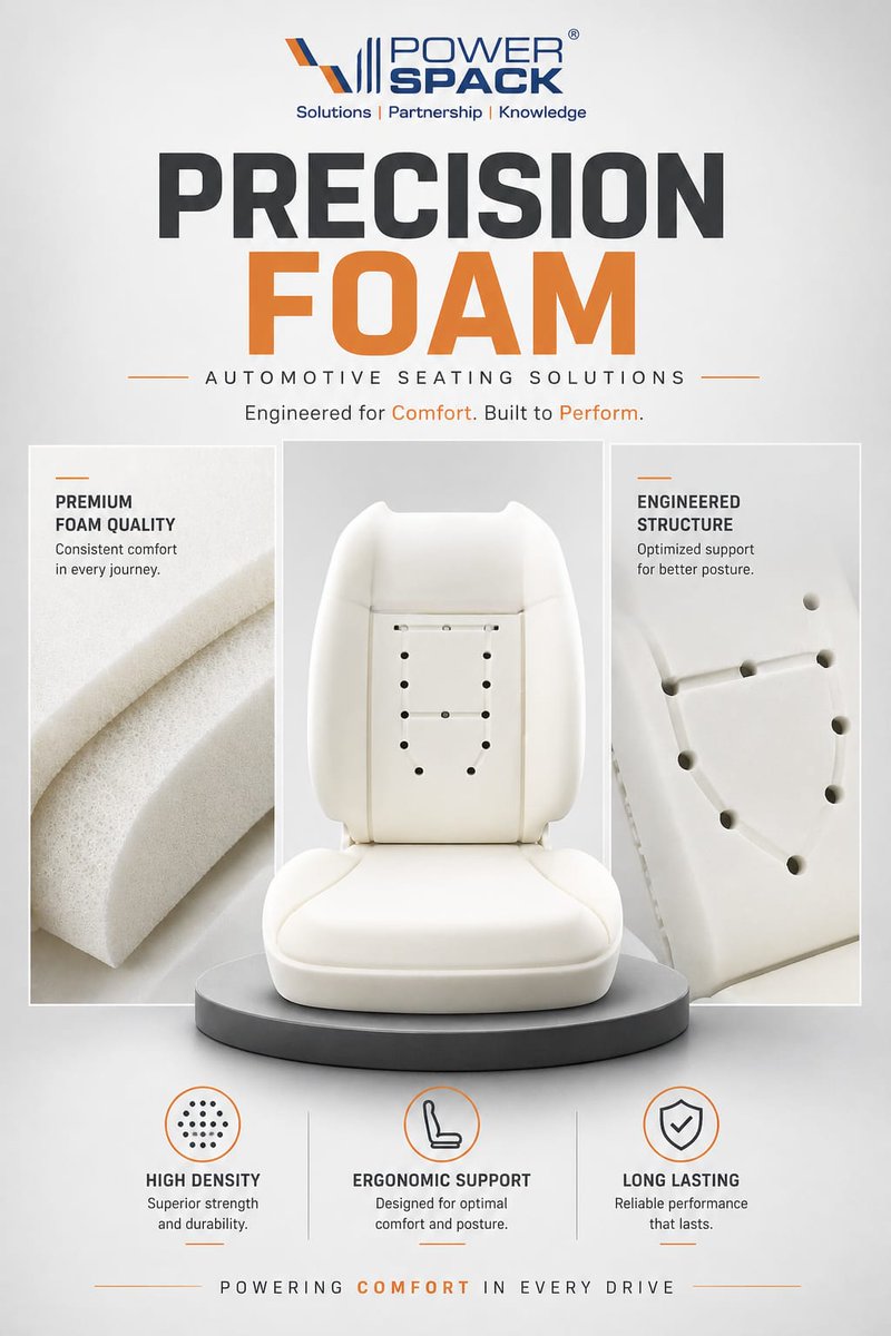 PowerSpackViswa's tweet image. Precision that delivers performance.
Comfort that lasts every drive.
Discover the next level of automotive seating with PowerSpack Precision Foam.
#PowerSpack #AutomotiveInnovation #PrecisionFoam