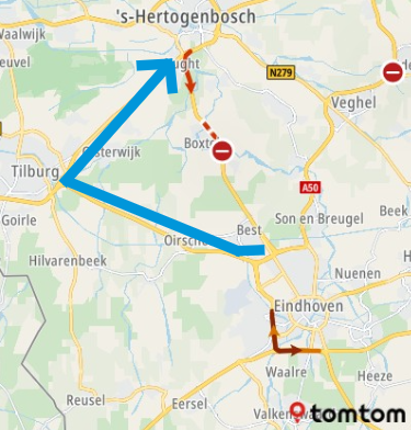 ANWBverkeer's tweet image. Verkeer op de #A2 richting Den Bosch kan Tilburg volgen over de A58 en de A65.
