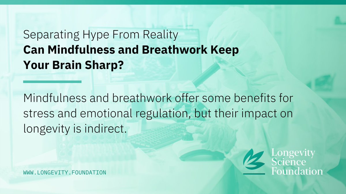 longescience's tweet image. Mindfulness #meditation &amp;amp; breathwork reduce for stress and help emotion regulation, but claims of brain rewiring or anti-aging are overstated. #Healthspan impact is likely indirect.

Learn more: longevity.foundation/tpost/ckvu8hlr…

#longevity #mindfulness