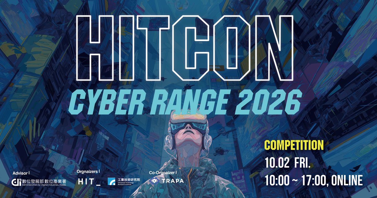 HacksInTaiwan's tweet photo. 🔥 HITCON Cyber Range 2026 Registration Is Now Open!

HITCON Cyber Range is Taiwan’s benchmark blue-team competition, designed to sharpen enterprise-level blue-team defense capabilities.

This year’s competition will be held as a global online event. Through a highly realistic Cyber Range environment, participants will face simulated real-world scenarios in which an enterprise is under complex cyberattacks. Teams will take on the role of an internal corporate security team, conducting incident investigation, attack analysis, trace-back, and response decision-making under time pressure.

The competition tests not only technical depth, but also teamwork and the ability to respond under pressure.

This year, we are also introducing a dedicated Cybersecurity Company Category, welcoming professional security teams to join the challenge, foster technical exchange across the industry, and strengthen Taiwan’s overall blue-team readiness!

📅 Important Dates and Times (All times are in UTC+8.)
- Registration Deadline: August 31, 2026, 23:59
- Qualification Review Results: Applications will be reviewed in batches on a first-come, first-reviewed basis. Final results will be sent to the designated contact person via email by September 11, 2026.
- Global Online Competition: October 2, 2026, 10:00–17:00 (7 hours)
- Competition Results Announcement: October 16, 2026
- Award Ceremony (Onsite): November 8, 2026

For more details, please visit the KKTIX registration page below 👇
🔗 Registration: https://t.co/XHW9xIQM9H
📩 Contact: cyberrange@hitcon.org

Are you ready to enter the battlefield and showcase your blue-team capabilities?
Register now and join us in defending the cybersecurity front line! 💪
#HITCON #CyberRange #HITCONCyberRange2026 #CyberSecurityCompetition #BlueTeam #IncidentResponse