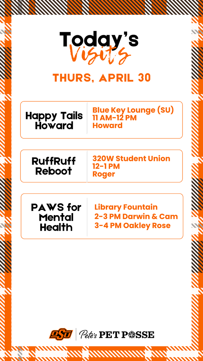 Pets4Pete's tweet image. Today's Visits. 4.30.26

#okstate #pettherapy