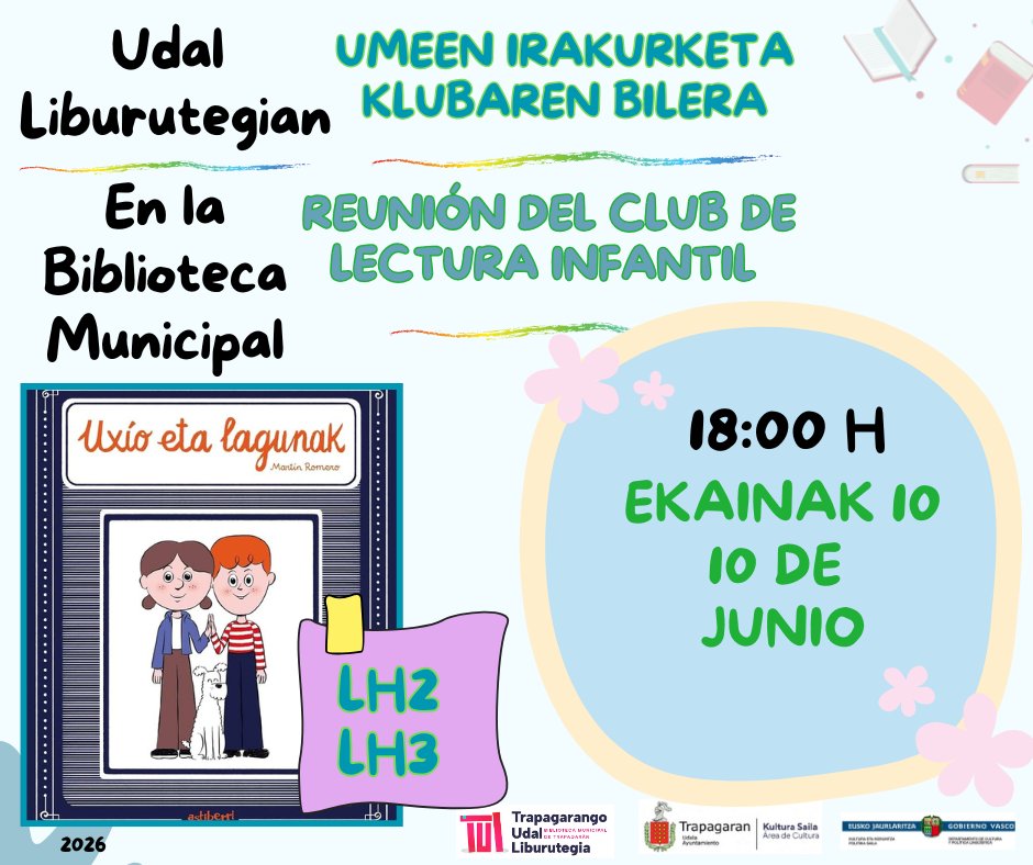 olasolib's tweet photo. Gaur arratsaldean, Ume txikien Irakurketa Klubaren bilera - Esta tarde, reunión del Club de Pequeñ@s Lector@s
#jarduerak #actividades #irakurketakluba #clubdelectura #trapagarangoliburutegia #bibliotecatrapagaran #umeenliburutegia #bibliotecainfantil https://t.co/UCW4LiSjt4
