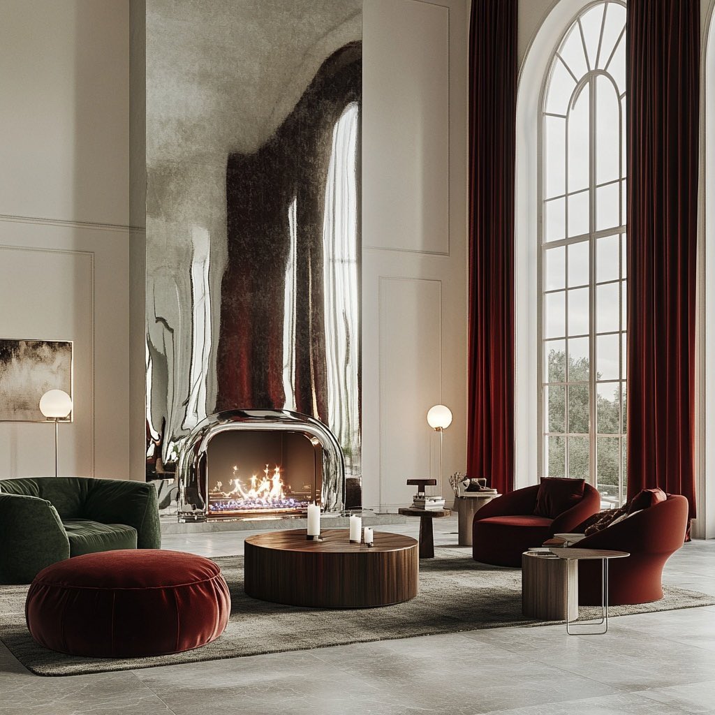 DigitalDaizy's tweet image. Grand Millennial ☕️✨
#midjourney #interiordesign #red 

#originalcontent = new, unique material (text, images, video) created directly by a person (me) or (my) brand rather than copied, re-posted, or heavily adapted from others.