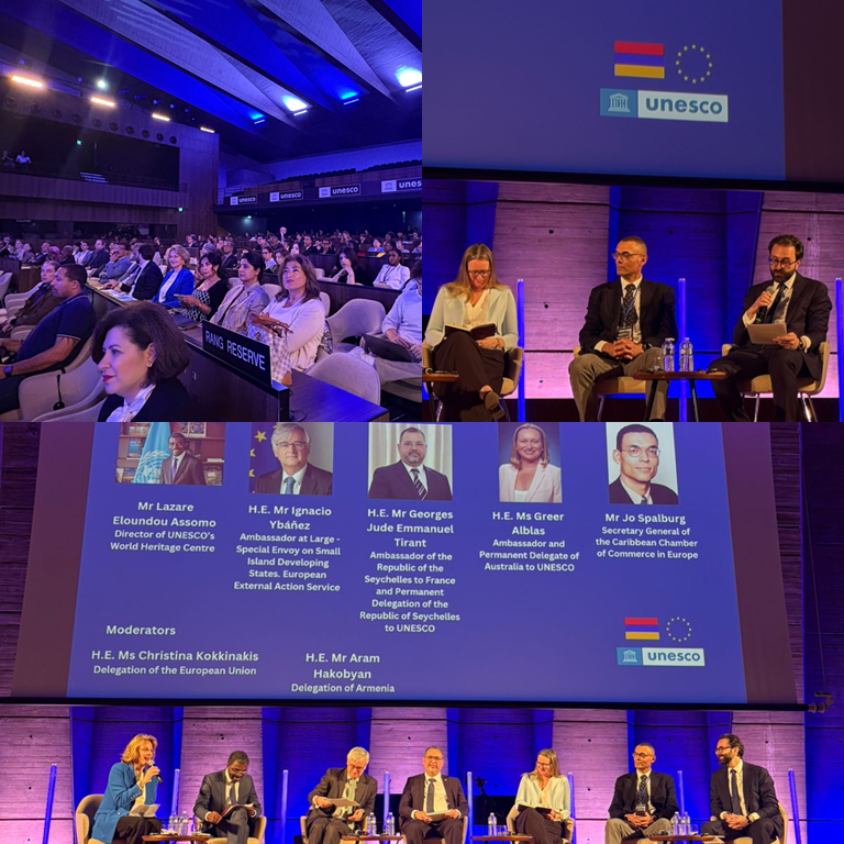 ArmDl21's tweet photo. Meaningful and beautiful first celebration of the International Day for #SIDS at @UNESCO HQ, Paris, hosted by the Permanent Delegations of #Armenia 🇦🇲 and the #EU 🇪🇺, as Co-Chairs of the Group of Friends of SIDS, together with SIDS delegations to UNESCO. https://t.co/PAAalKTr4u
