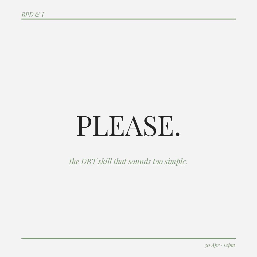 BpdandiEllen's tweet image. The most underrated DBT skill: PLEASE. Treat physical illness, balance eating, avoid substances, sleep, exercise. When your nervous system is dysregulated these aren't optional — they're the foundation. Not glamorous. But it works. #DBT #PLEASESkill #BPDRecovery