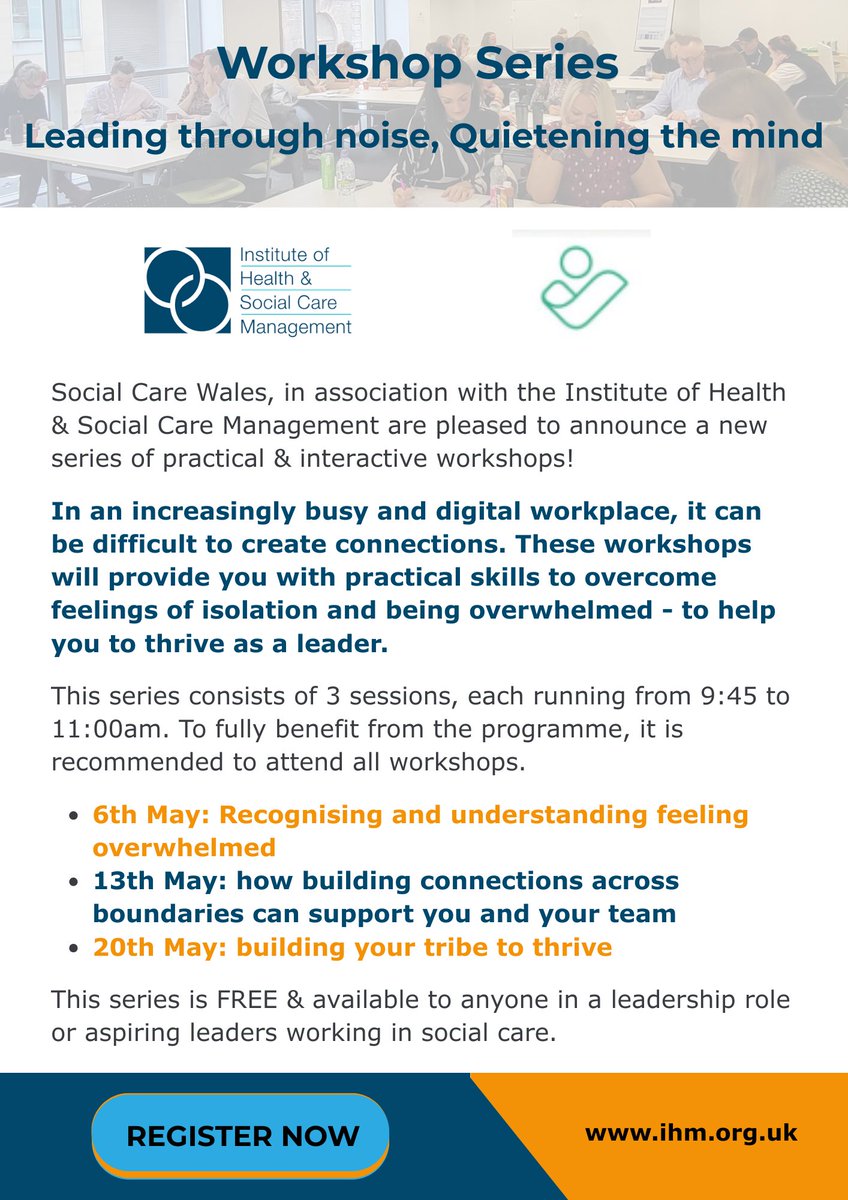 IHM_tweets's tweet image. Join this series to enhance your leadership skills &amp;amp; foster genuine connections in the #socialcare sector. Secure your spot now: zurl.co/YkEen  ⬅️

Free to attend. Come along &amp;amp; invest in yourself!

#wellbeing
@DevonISCA  @LSCICB   @SAICP_Suffolk  @Emcare1  @kircca_uk