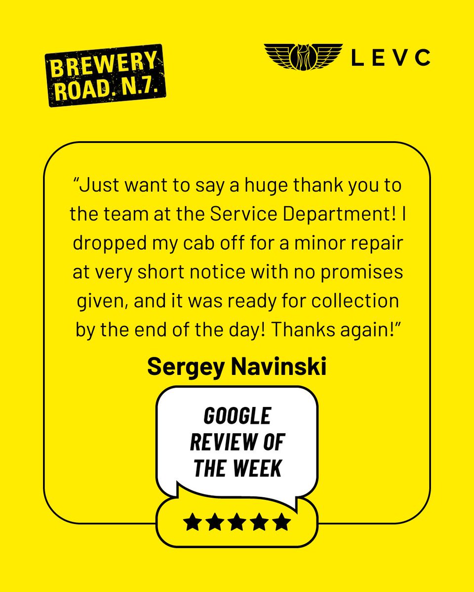LEVCBreweryRoad's tweet image. 🔦 Google review spotlight 🔦

A massive well done to our incredible Service Department team for always going above and beyond for the cabbies of London, helping to keep the city moving!

We really appreciate the kind words, Sergey 🤝

#Review #HappyCustomer #CustomerExperience