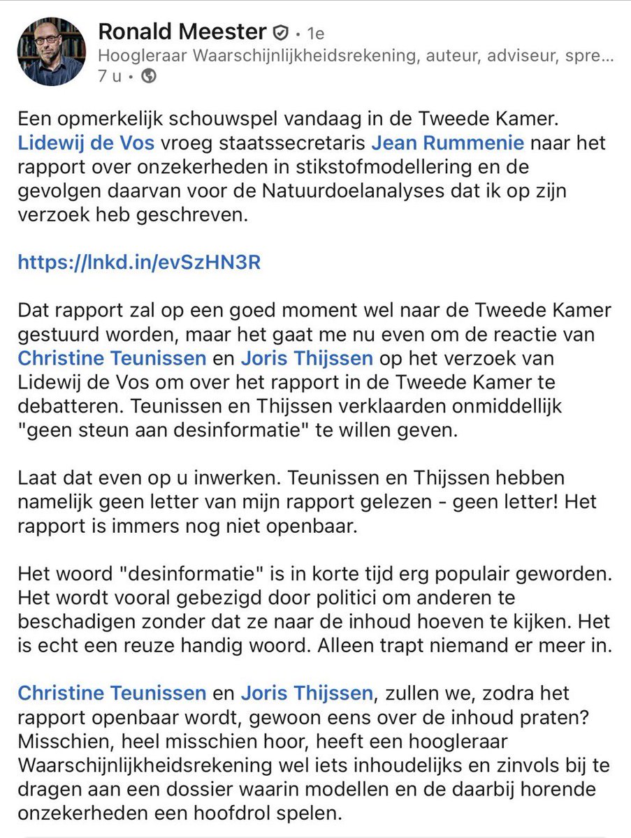 Wanneer TweedeKamer-leden die geen inhoudelijke kennis hebben rapporten/onderzoeken van ervaren wetenschappers met een onwelgevallige mening afdoen als #desinformatie...

mag je concluderen dat de #TweedeKamer haar taak als hoogste volksvertegenwoordiging nalaat en faalt!

👇🏼👇🏼
