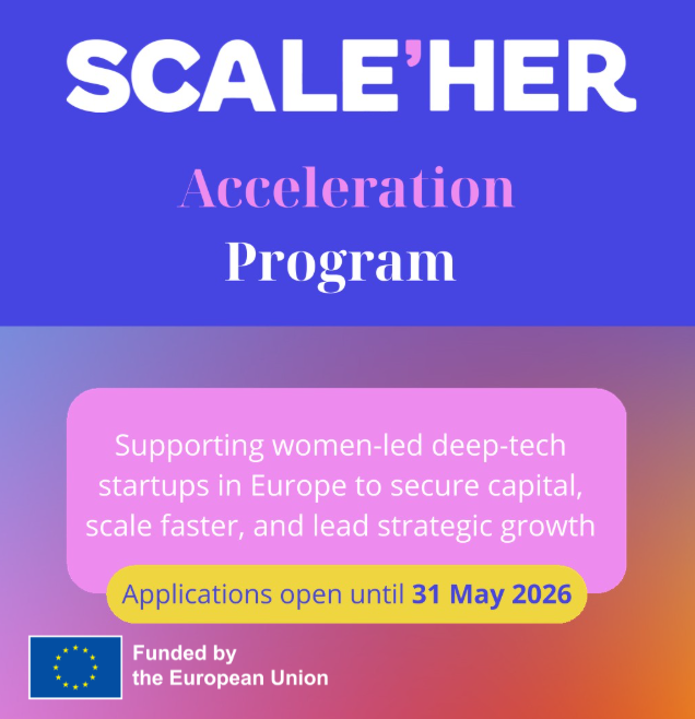EU_EISMEA's tweet photo. 👩‍💼 #EUInnovationEcosystems-funded SCALE'HER project’s Accelerator Programme is open!

The project supports women-led deep tech innovation across Europe through mentorship, funding access, and transformative growth opportunities.

Apply by 31 May 2026 👉 https://t.co/KkUOseP05E https://t.co/Zcslb0cICO